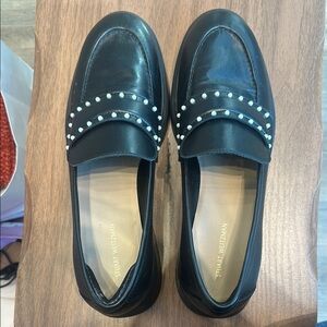 Stuart Weitzman Black Loafers with Pearl Accents